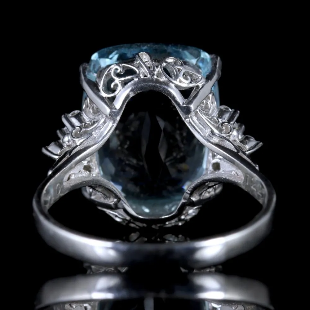 Antique Art Deco Aquamarine Diamond Ring Platinum Circa 1920