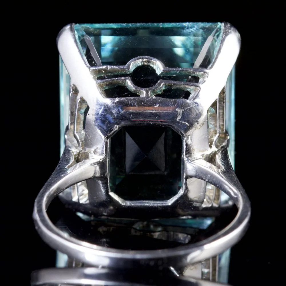 Antique Art Deco Large Aquamarine Ring 18Ct White Gold Circa 1920