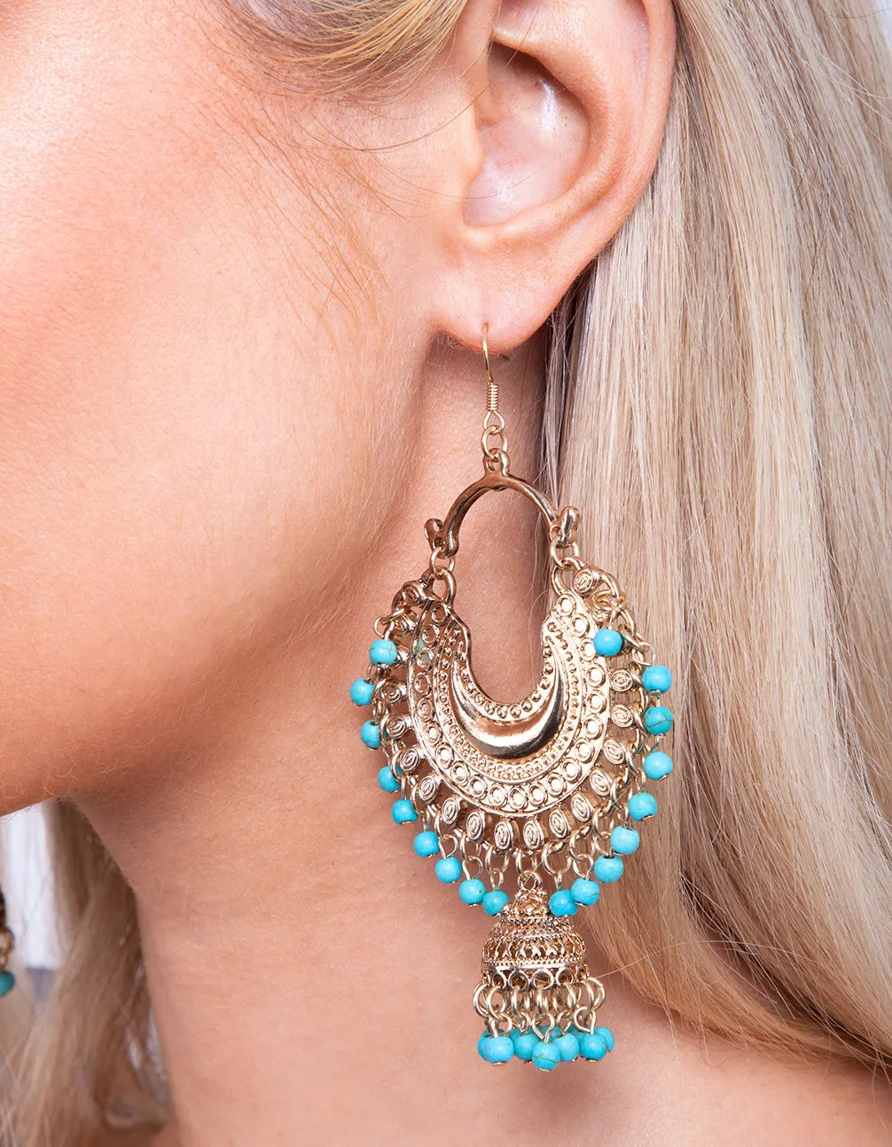 Antique Gold Turquoise Bead Drop Earring