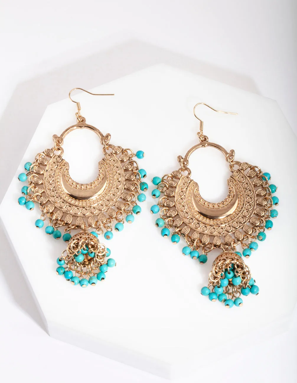 Antique Gold Turquoise Bead Drop Earring