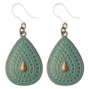 Antique Turquoise Teardrop Dangles Hypoallergenic Earrings for Sensitive Ears Made with Plastic Posts