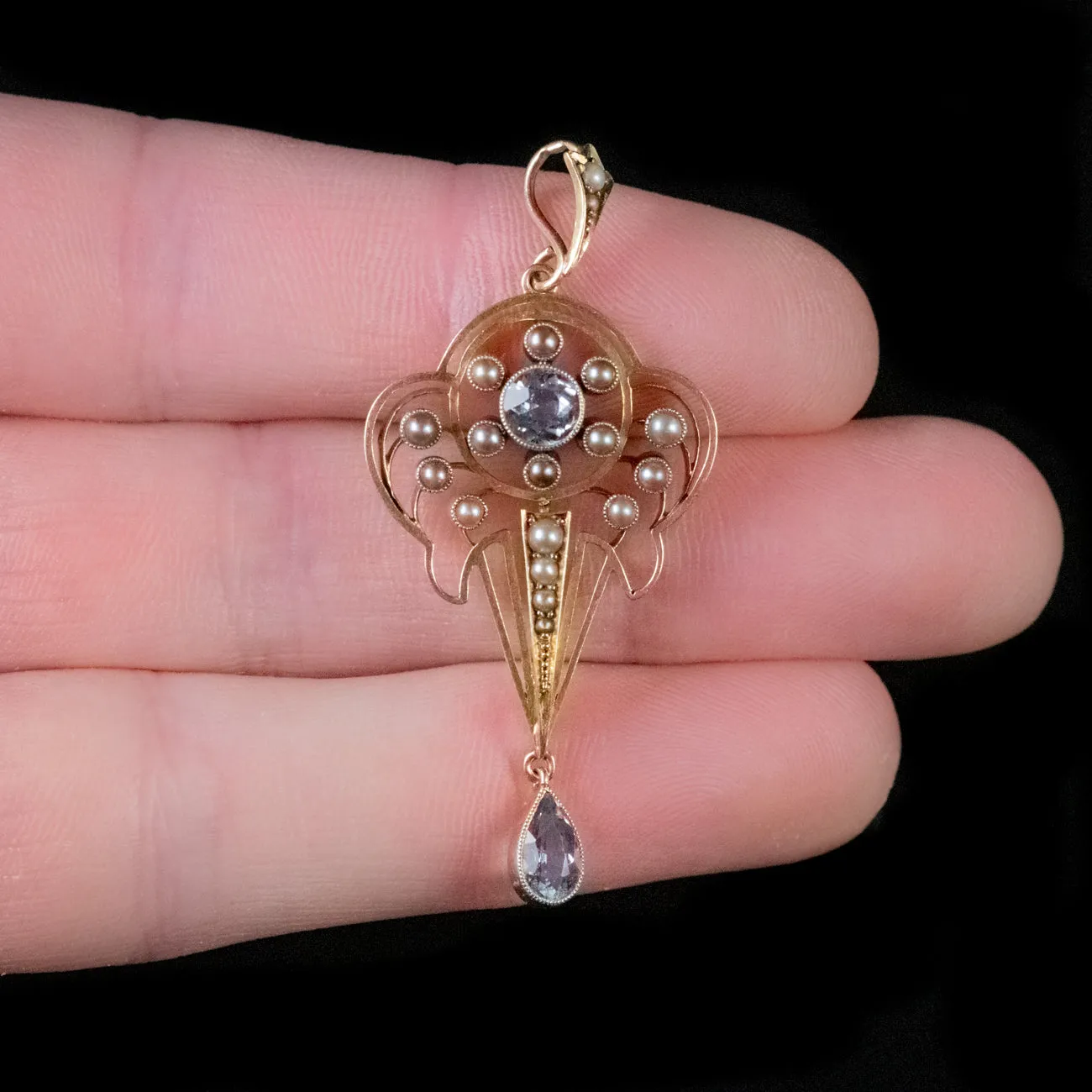 Antique Victorian Aquamarine Pearl Pendant 15Ct Gold Circa 1890