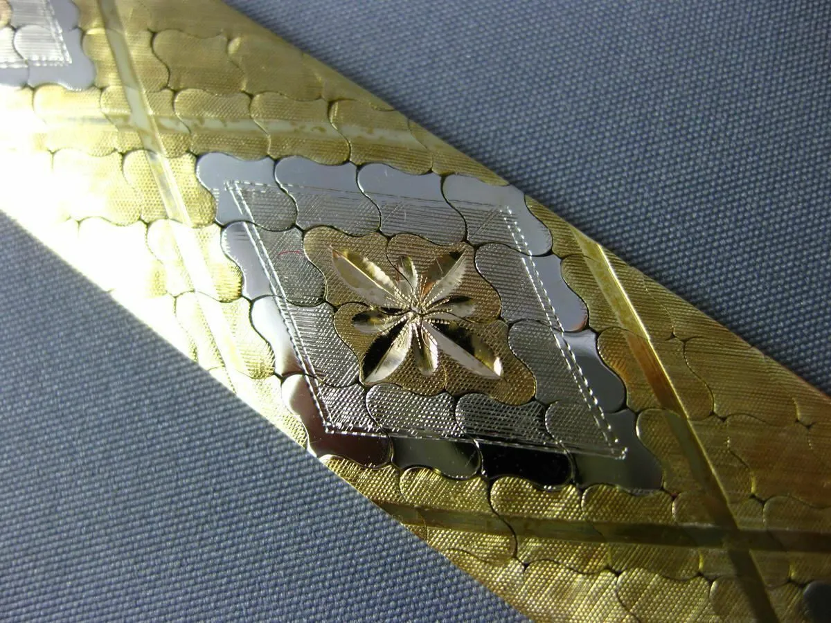 ANTIQUE WIDE & LONG 18KT TRI COLOR GOLD HANDCRAFTED FLOWER DIAMOND CUT BRACELET