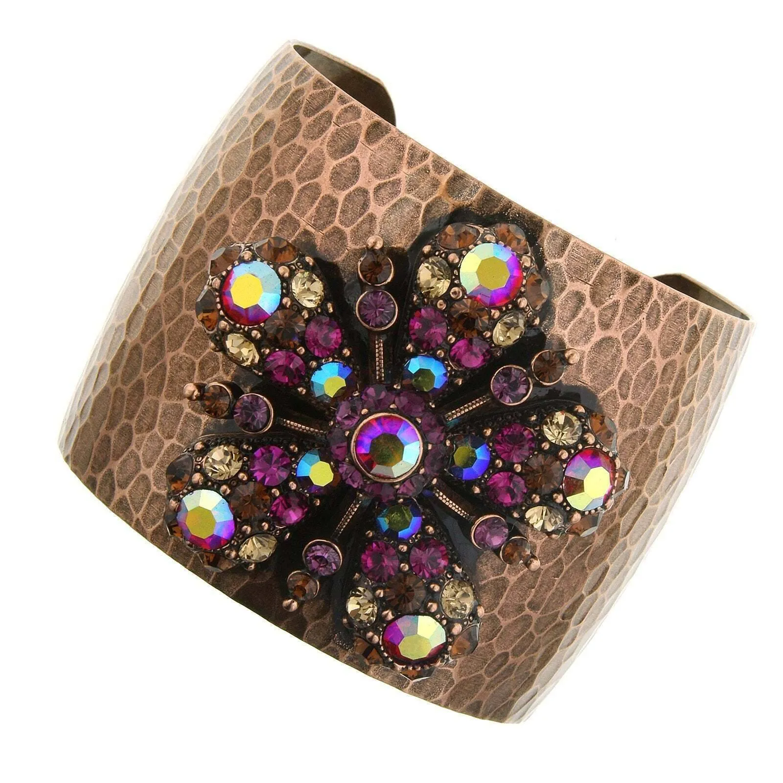 Antiquities Couture Flower Glitz Austrian Crystal Hammered Cuff Bracelet