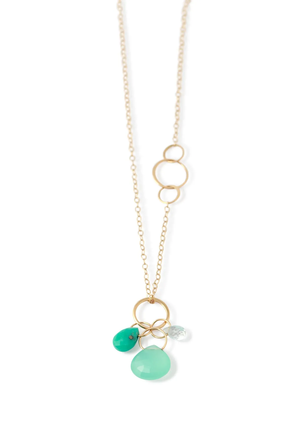 Aqua, Turquoise and Green Chalcedony Drop Pendant Necklace