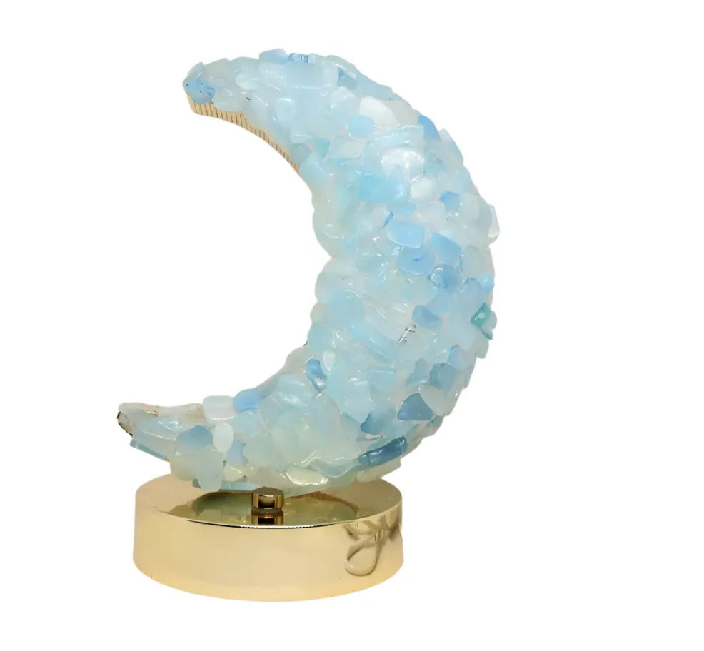 Aquamarine Crystal Moon Lamp with Three Light Touch Settings