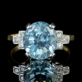 Aquamarine Diamond 18Ct Gold Ring 5.25Ct Aquamarine 0.40Ct Diamond