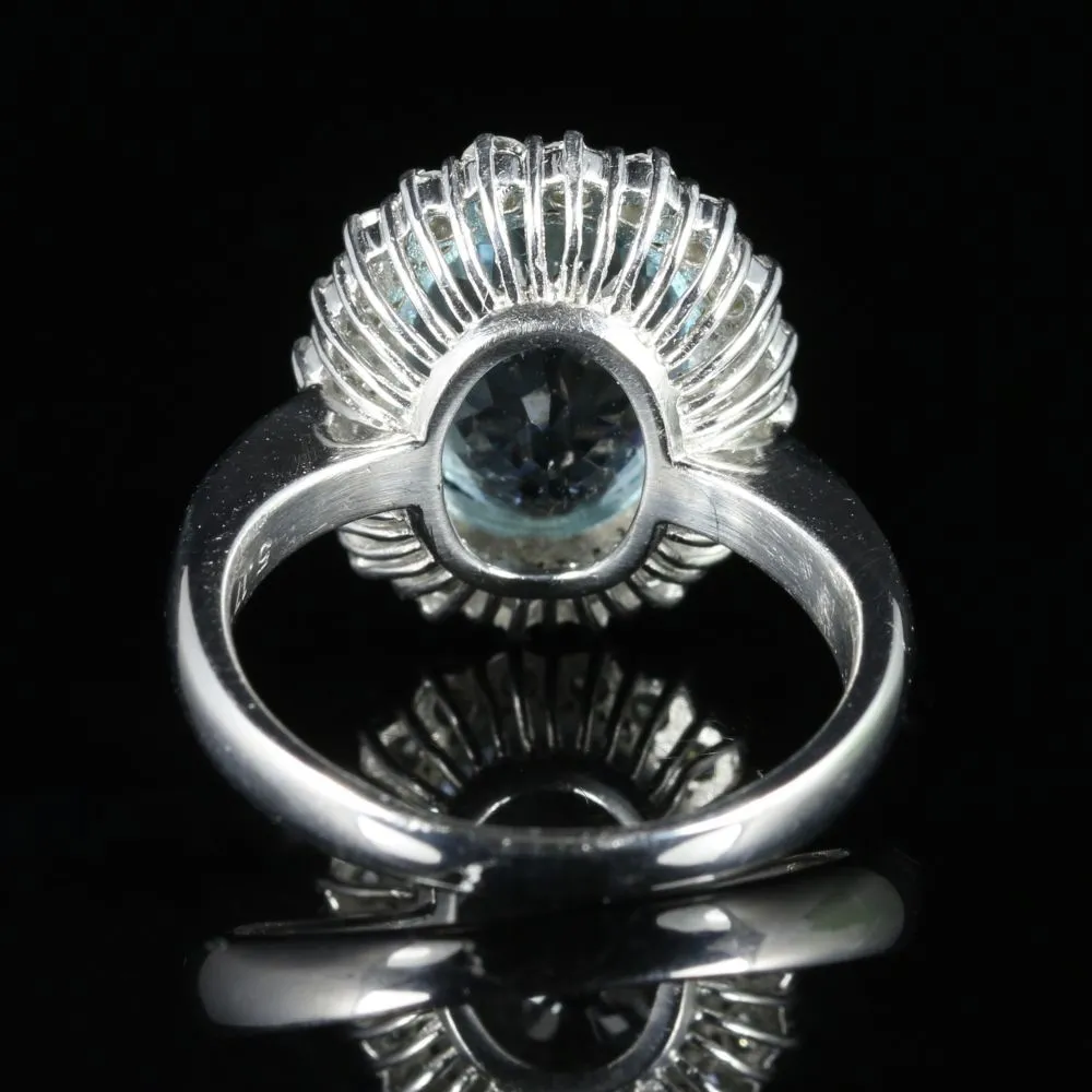 Aquamarine Diamond Cluster Ring Platinum 5.17Ct Aquamarine