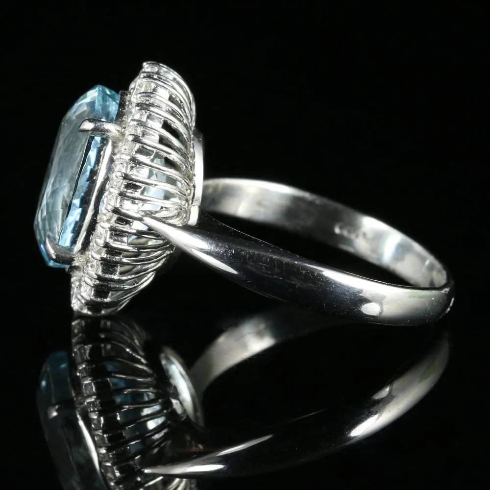 Aquamarine Diamond Cluster Ring Platinum 5.17Ct Aquamarine