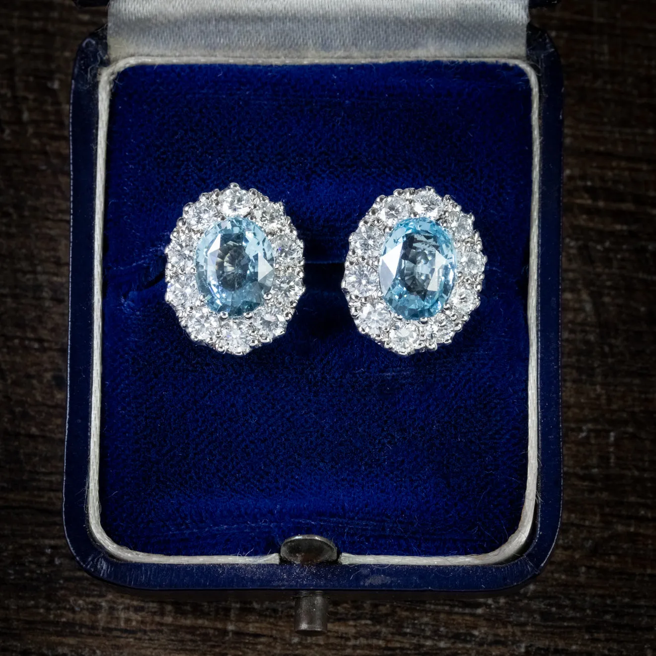 Aquamarine Diamond Cluster Stud Earrings 18Ct Gold 3.78Ct Aquamarine 1.50Ct Diamond