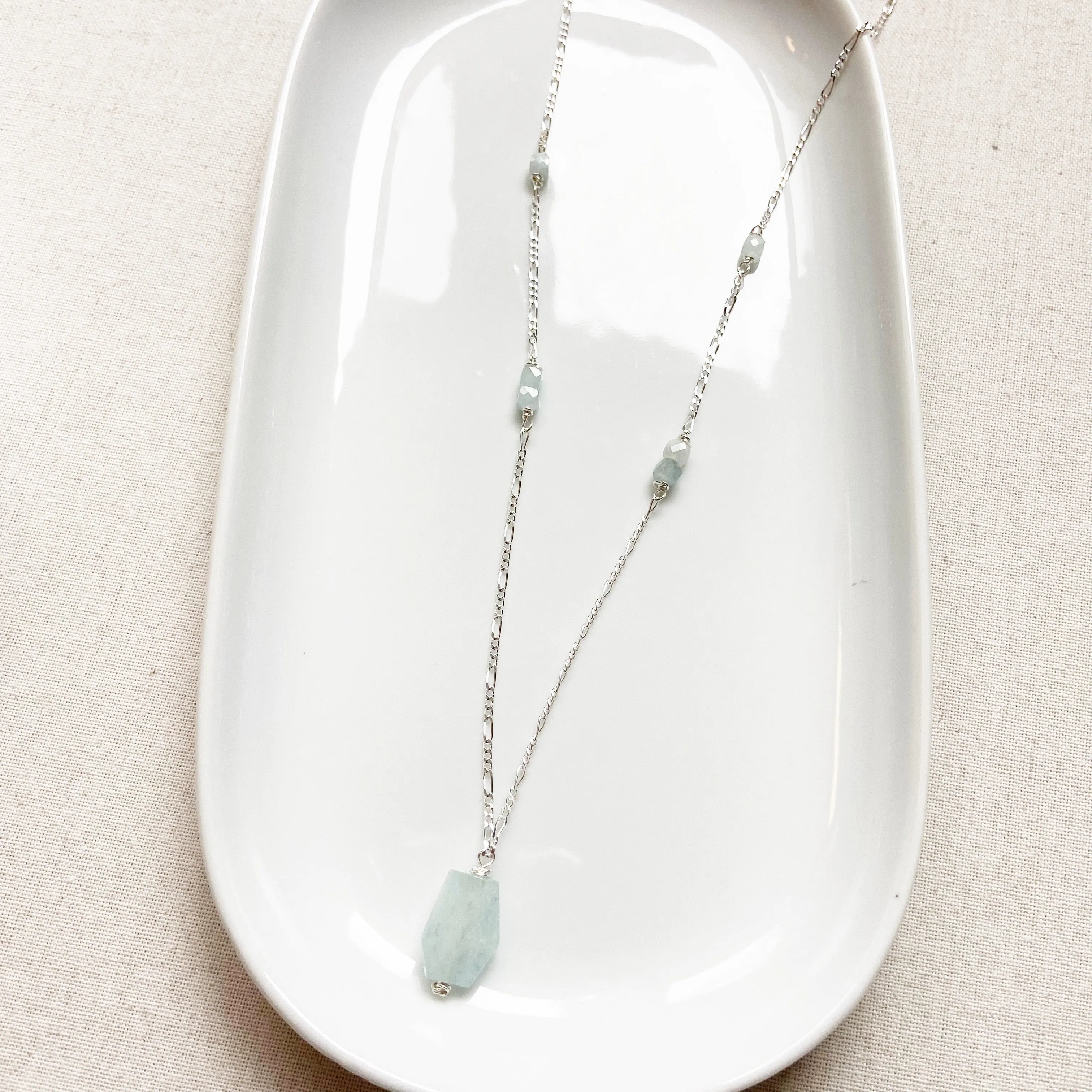 Aquamarine Floating Gemstone Necklace in Gold or Silver (21 inches)