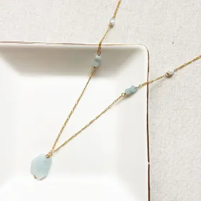 Aquamarine Floating Gemstone Necklace in Gold or Silver (21 inches)