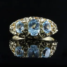 Aquamarine Gold Ring Trilogy Of Aquamarines 9Ct Gold