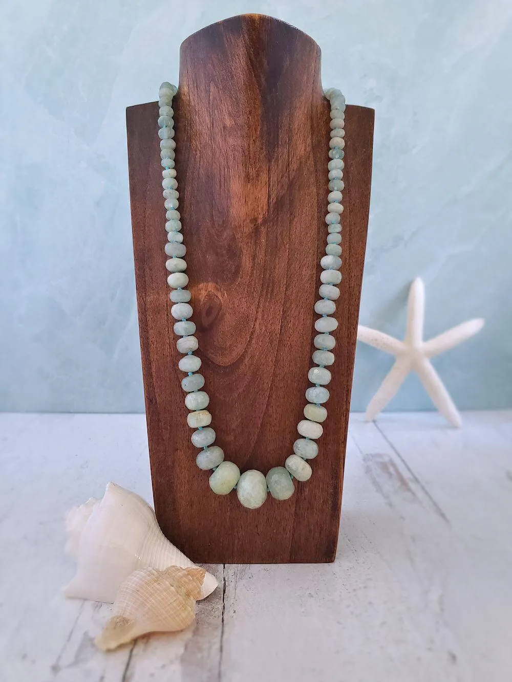 Aquamarine Necklace - Graduated Rondelles