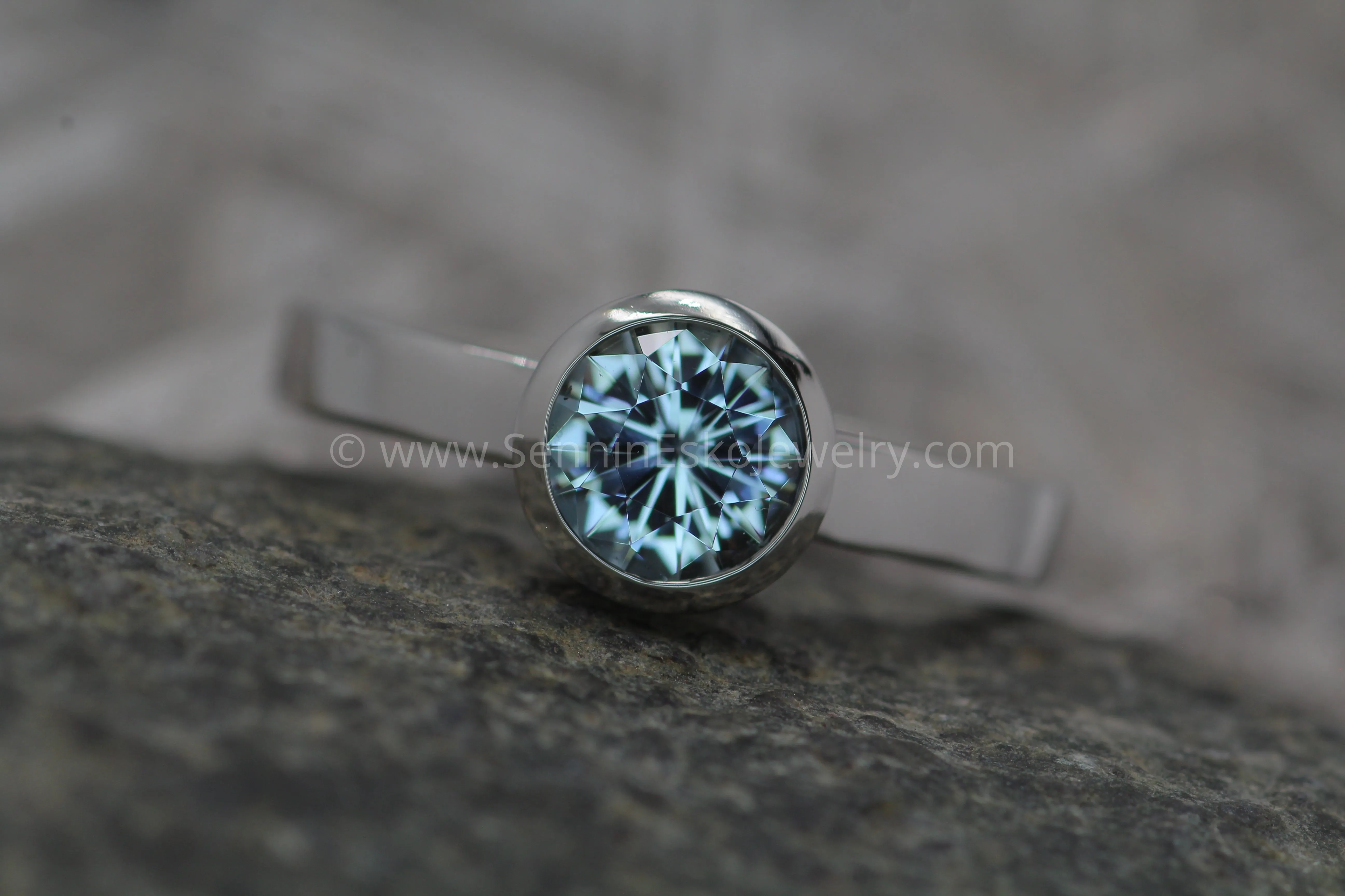 Aquamarine Platinum Bezel Ring - Hand Cut Aquamarine - Aquamarine Engagement Ring - Platinum Wedding Ring