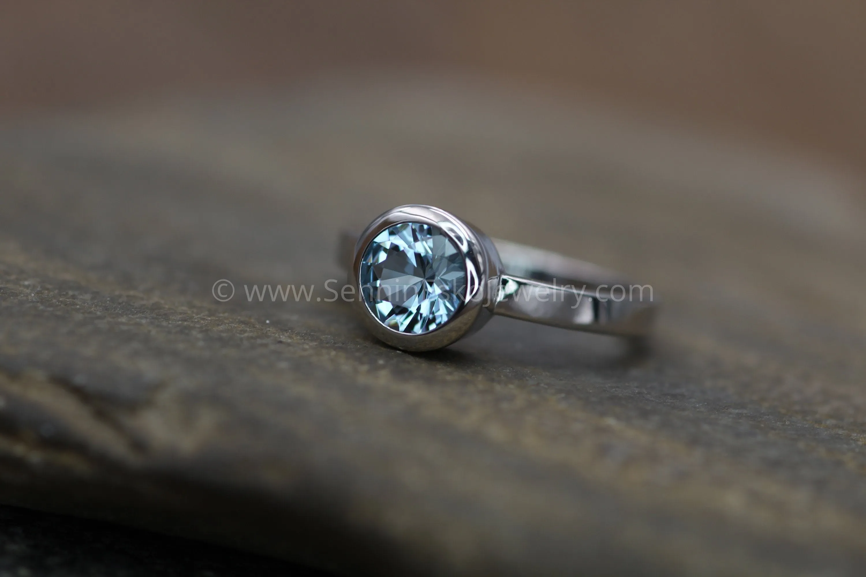 Aquamarine Platinum Bezel Ring - Hand Cut Aquamarine - Aquamarine Engagement Ring - Platinum Wedding Ring