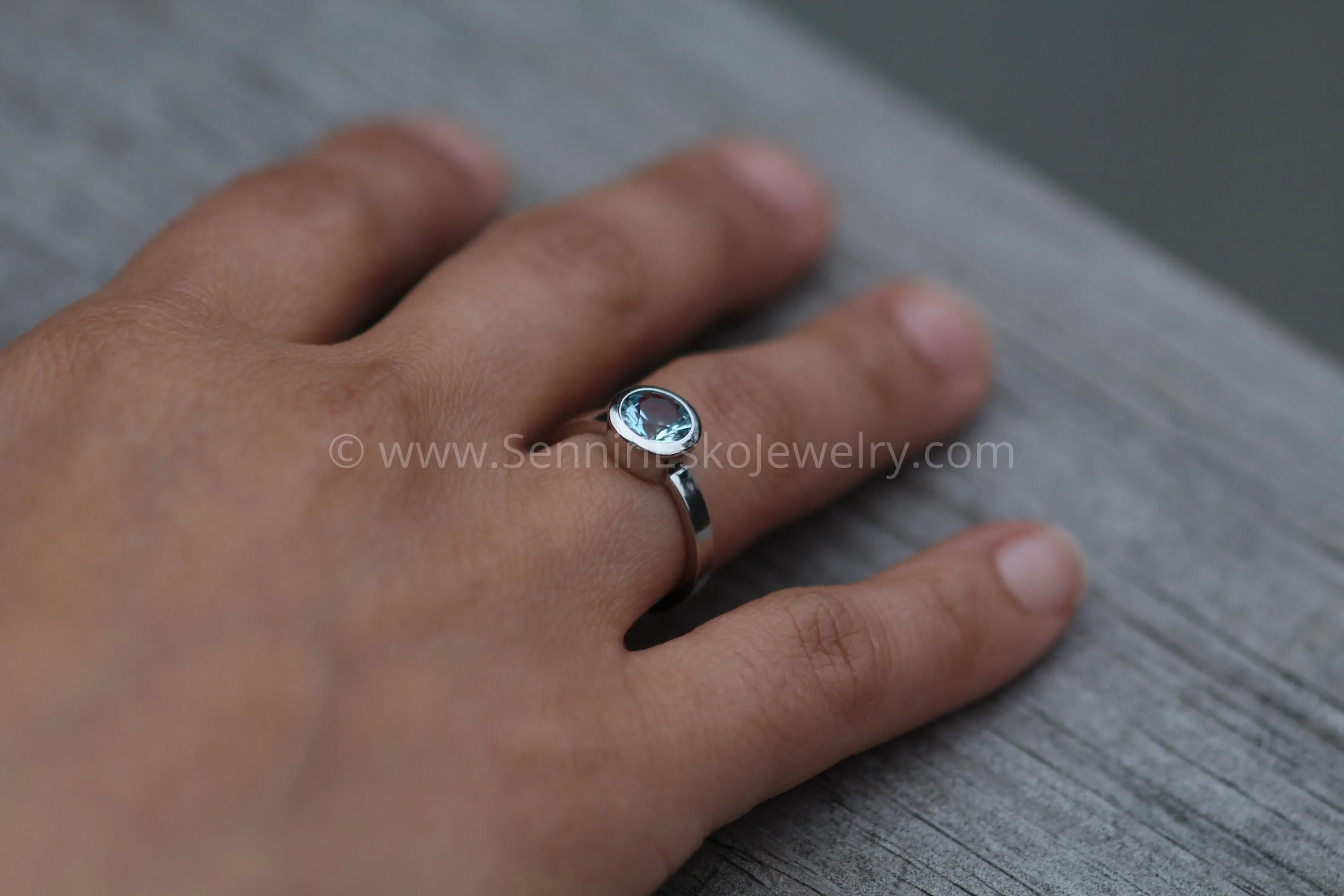 Aquamarine Platinum Bezel Ring - Hand Cut Aquamarine - Aquamarine Engagement Ring - Platinum Wedding Ring