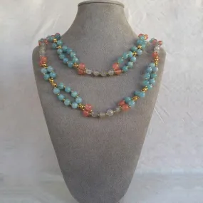 Aquamarine, Strawberry Quartz, Smoky Quartz and 24K Gold-filled Bead Tantric Necklace