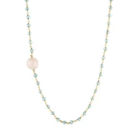 Aquamarine with Rose Quartz Guru Bead Necklace