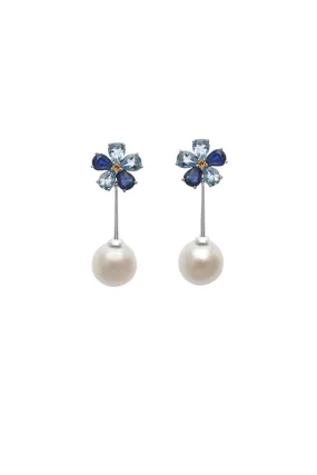 Aquamarines Blue Sapphires Pearls Earrings