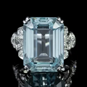 Art Deco 14.89Ct Aquamarine Diamond Ring Platinum Circa 1920