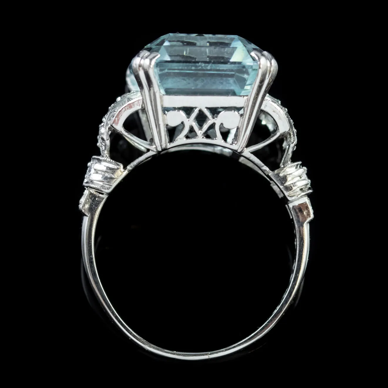 Art Deco 14.89Ct Aquamarine Diamond Ring Platinum Circa 1920