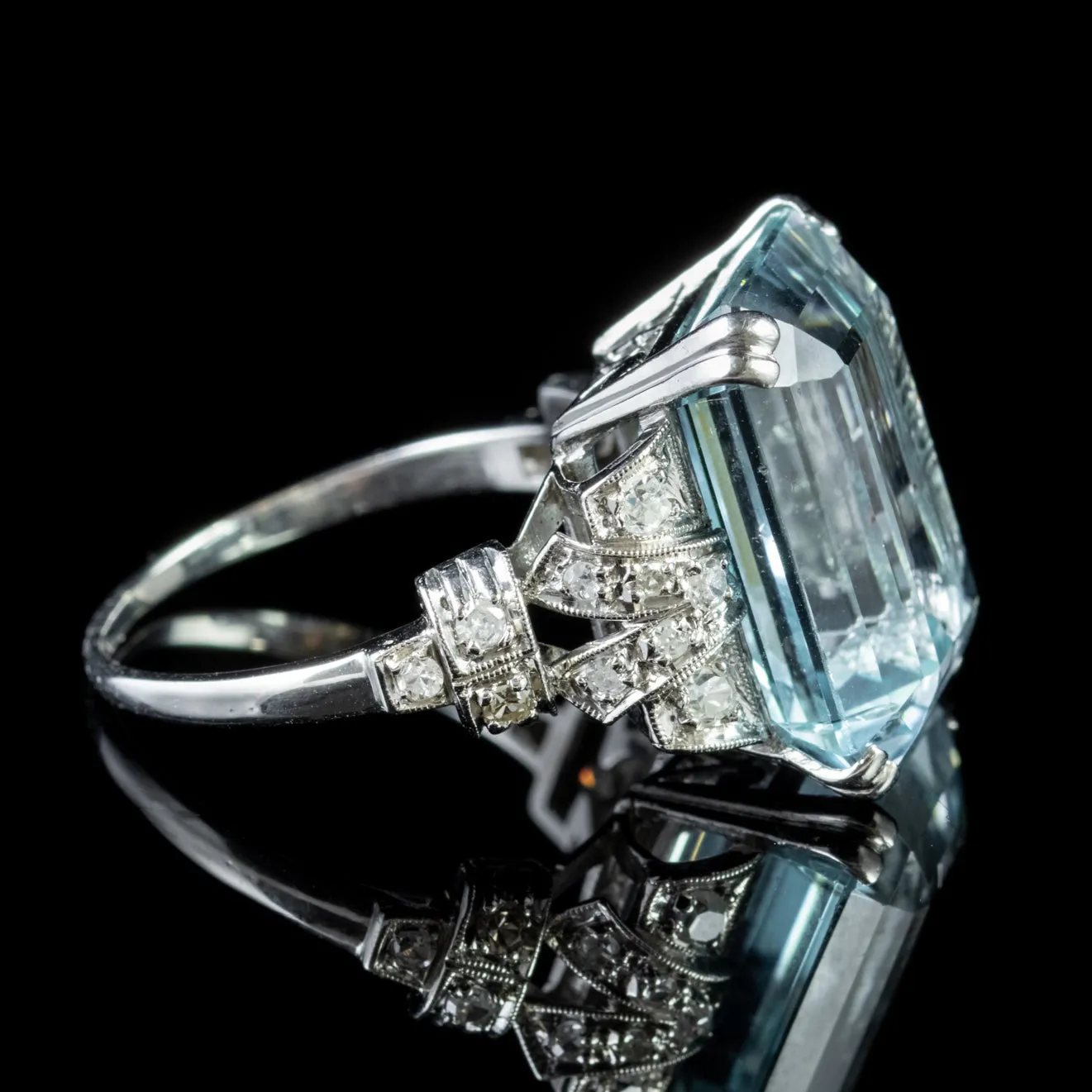 Art Deco 14.89Ct Aquamarine Diamond Ring Platinum Circa 1920