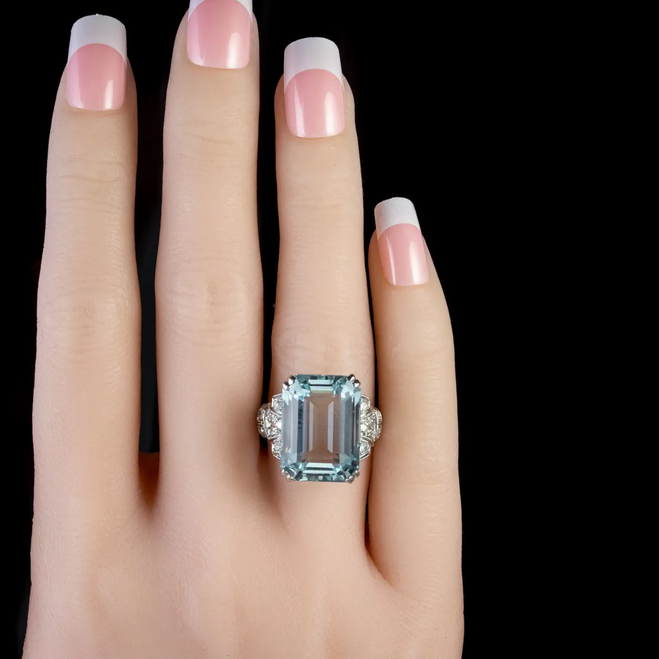 Art Deco 14.89Ct Aquamarine Diamond Ring Platinum Circa 1920