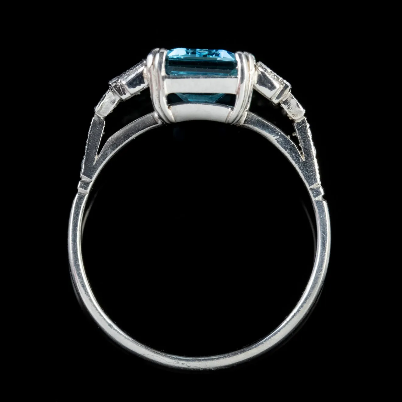 Art Deco Aquamarine Diamond Ring 18Ct White Gold 3.50Ct Aqua