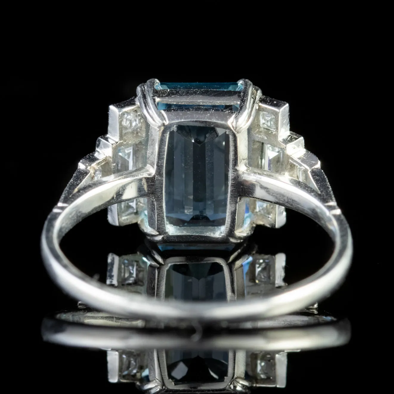 Art Deco Aquamarine Diamond Ring 18Ct White Gold 3.50Ct Aqua