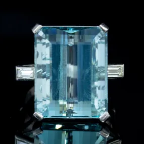 Art Deco Aquamarine Diamond Ring 20Ct Aqua Platinum Circa 1920