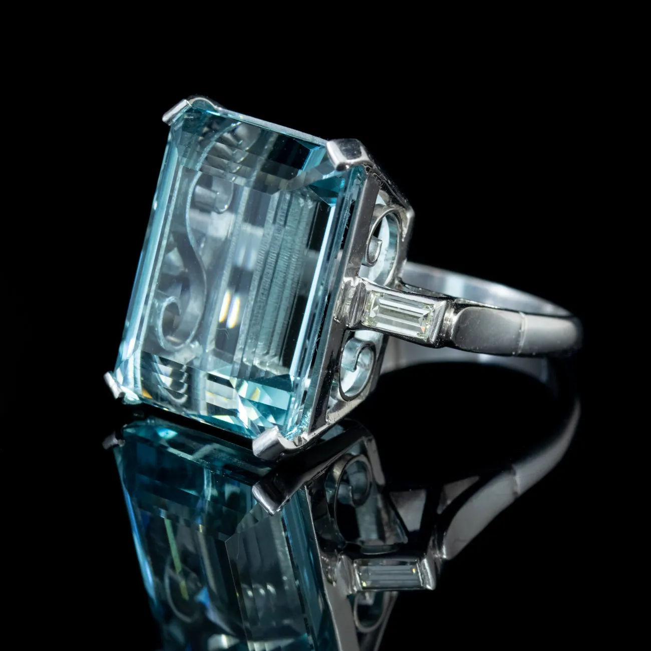 Art Deco Aquamarine Diamond Ring 20Ct Aqua Platinum Circa 1920