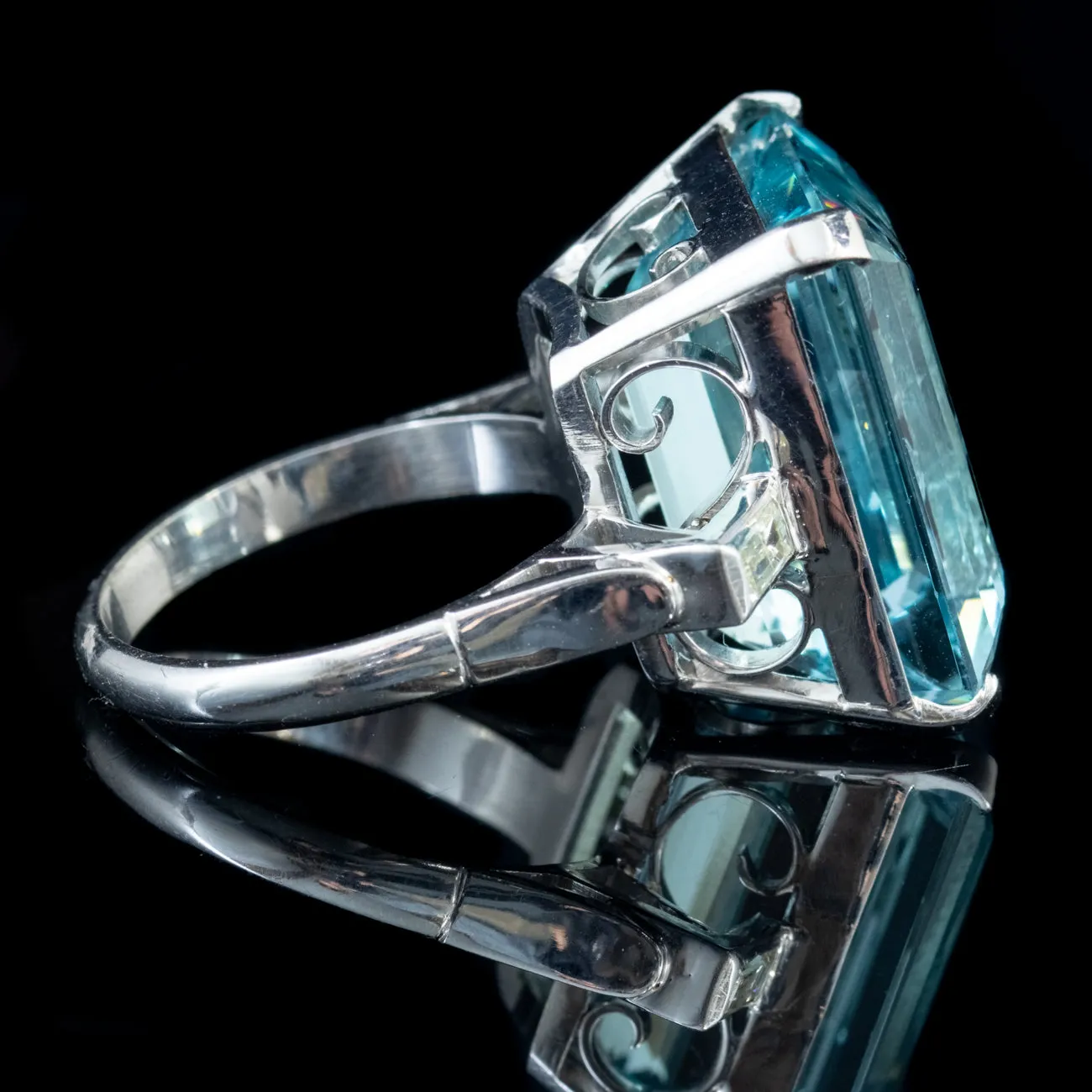 Art Deco Aquamarine Diamond Ring 20Ct Aqua Platinum Circa 1920