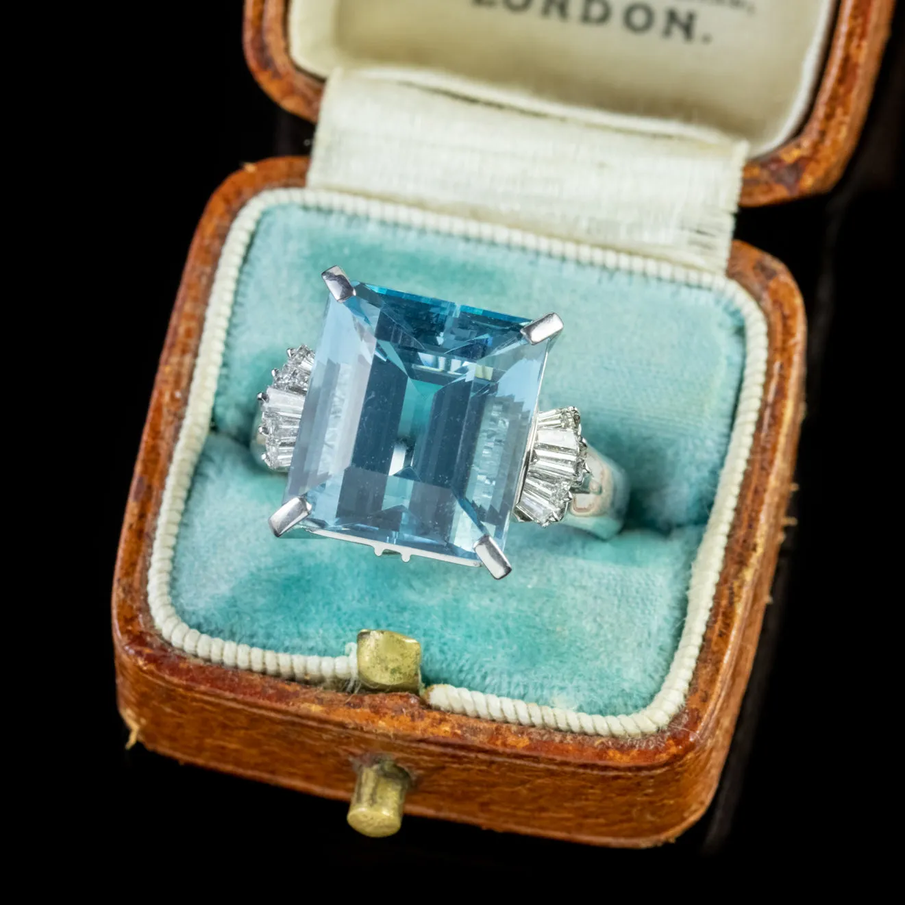 Art Deco Aquamarine Diamond Ring Platinum 10Ct Aqua Circa 1920