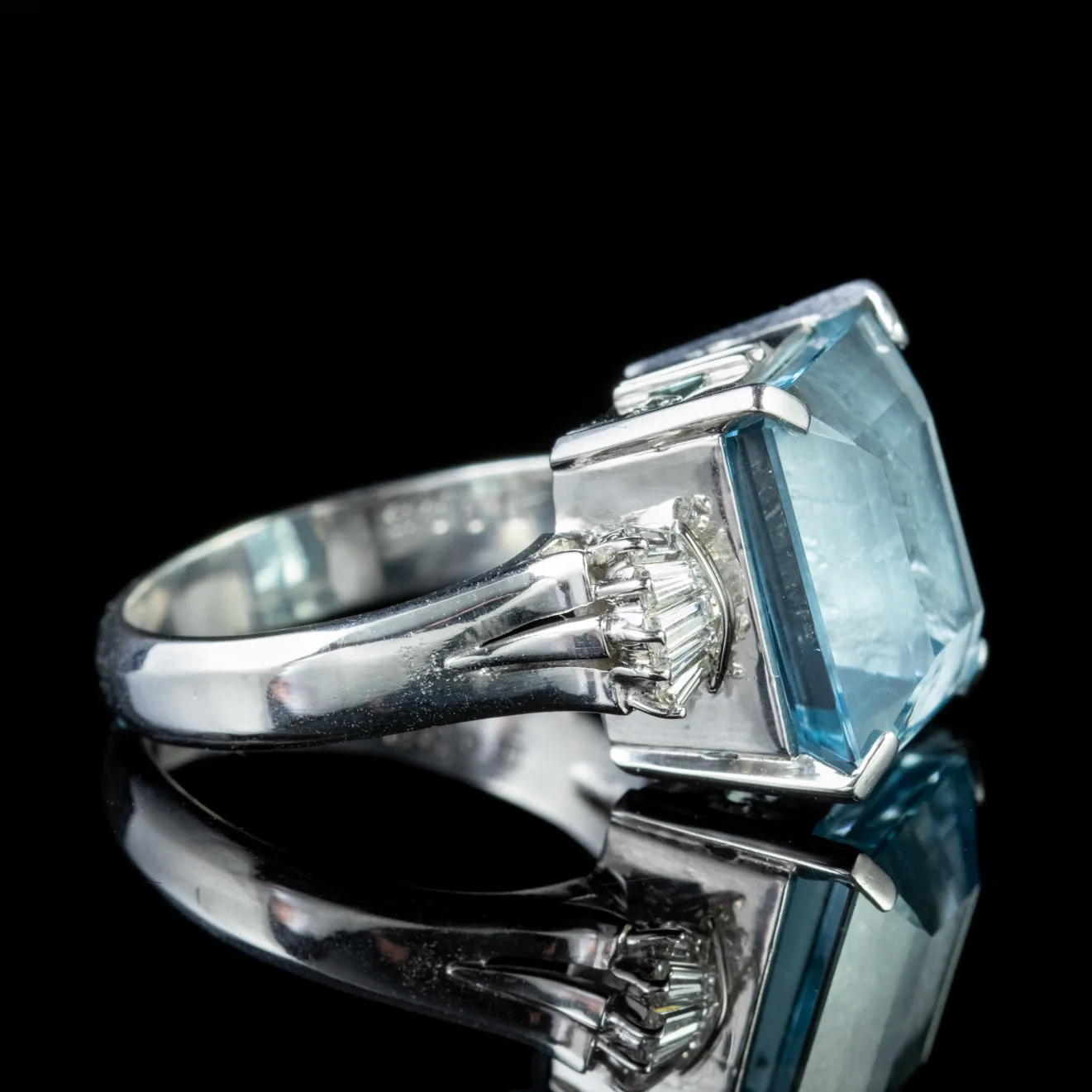 Art Deco Aquamarine Diamond Ring Platinum 10Ct Aqua Circa 1920