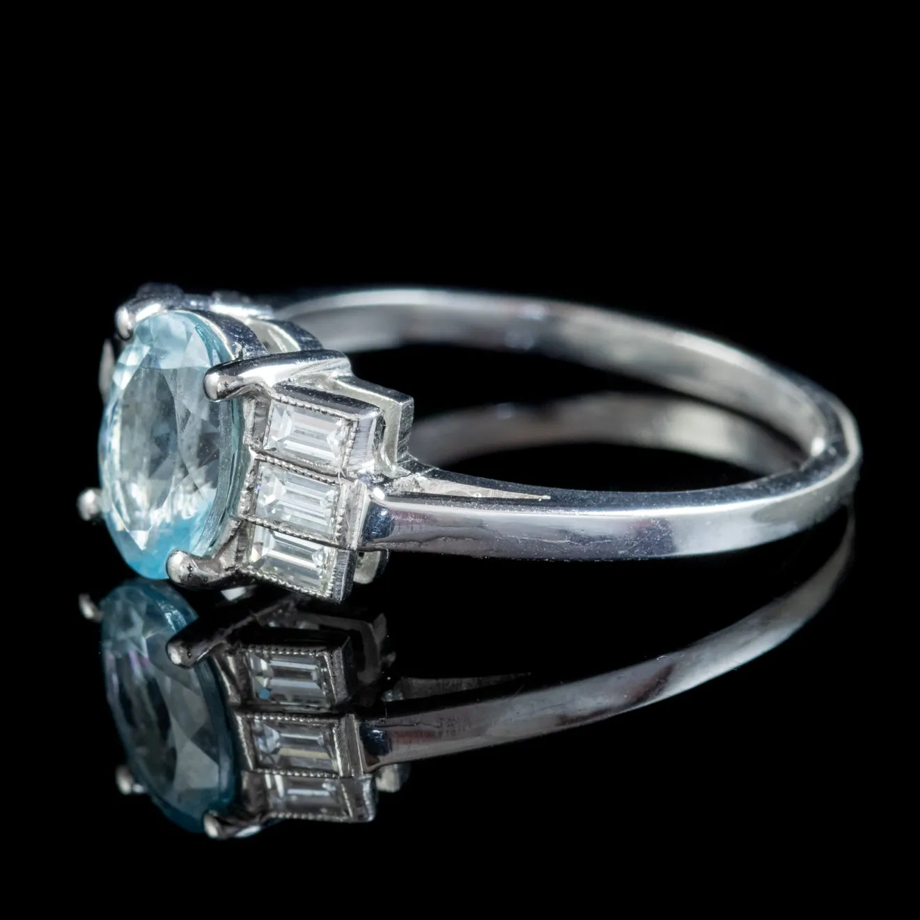 Art Deco Aquamarine Diamond Ring Platinum 1.50ct Aqua Circa 1930