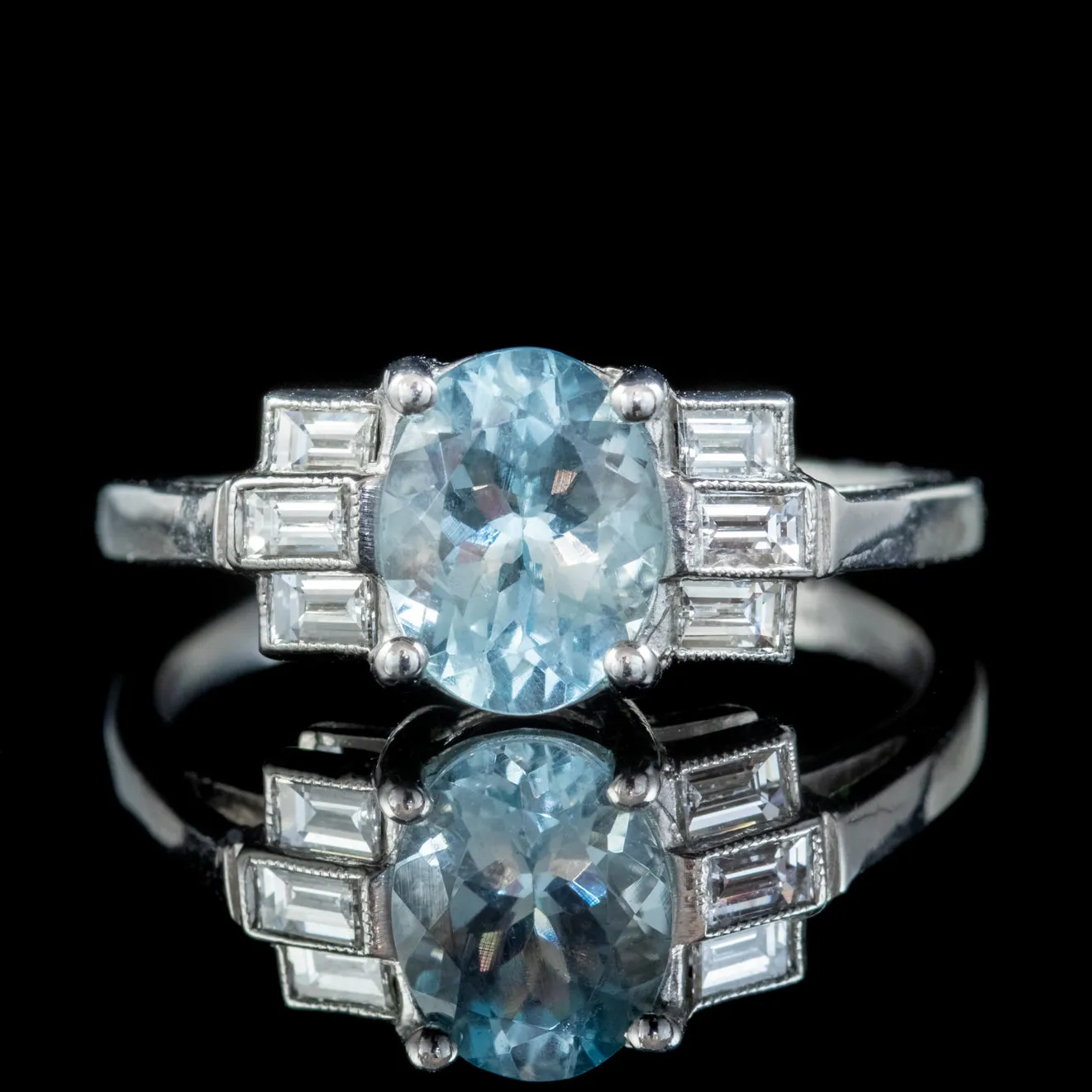 Art Deco Aquamarine Diamond Ring Platinum 1.50ct Aqua Circa 1930