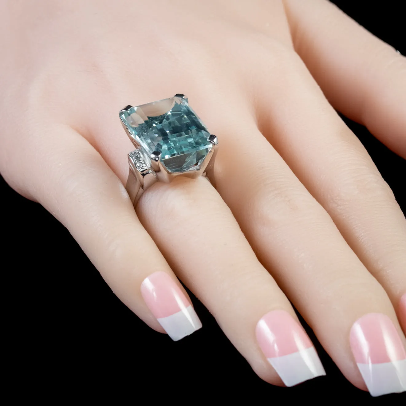 Art Deco Aquamarine Diamond Ring Platinum 25Ct Aqua Circa 1920