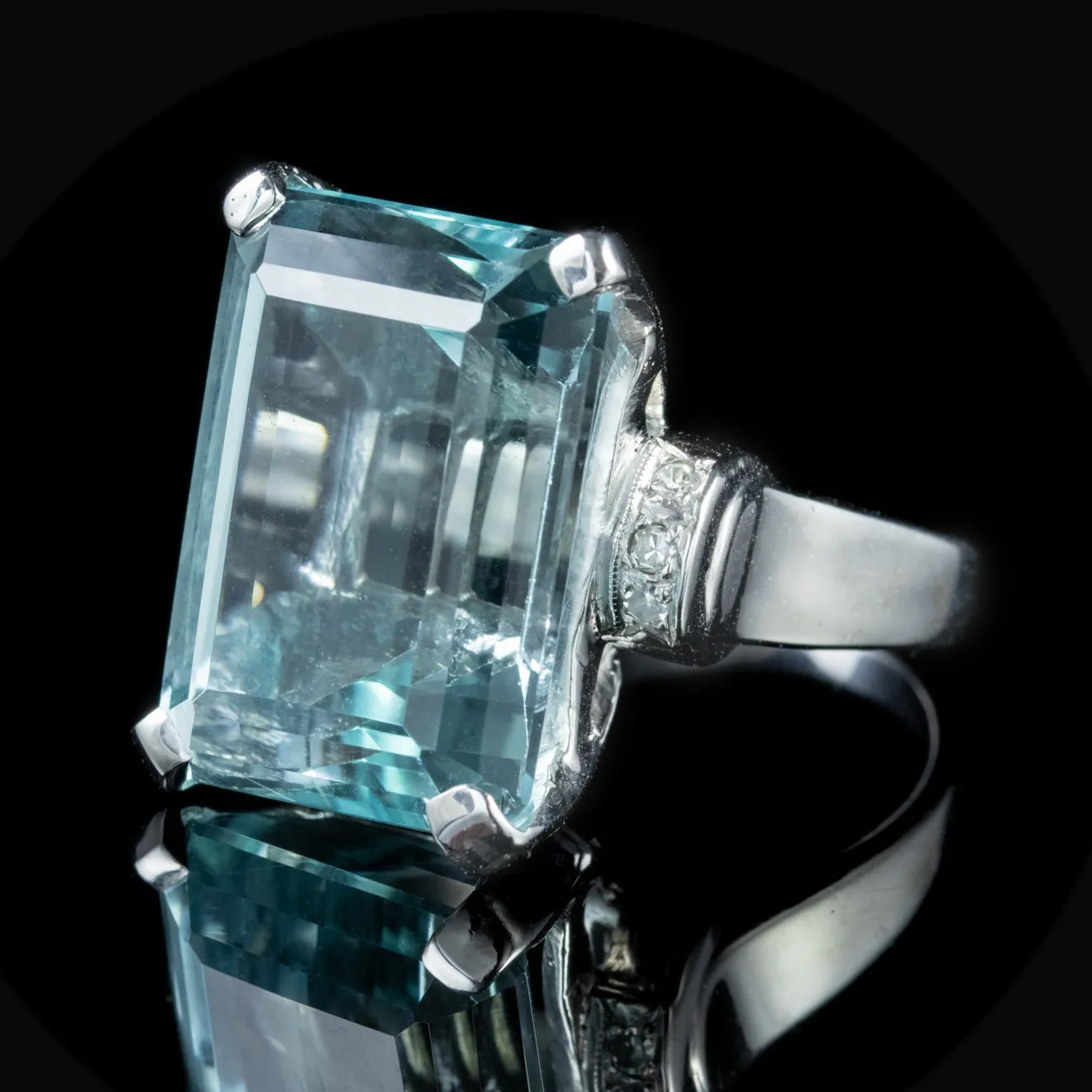 Art Deco Aquamarine Diamond Ring Platinum 25Ct Aqua Circa 1920