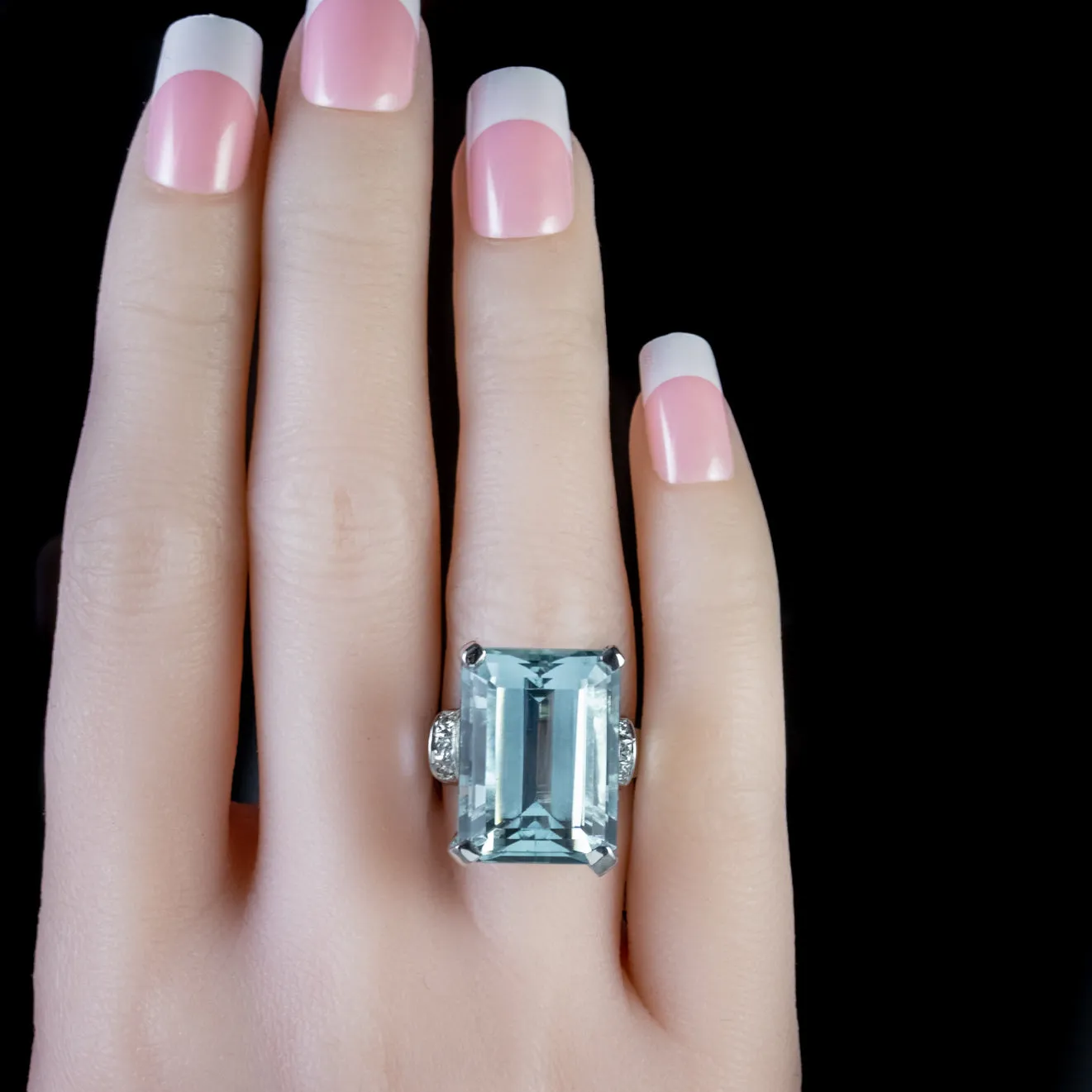 Art Deco Aquamarine Diamond Ring Platinum 25Ct Aqua Circa 1920