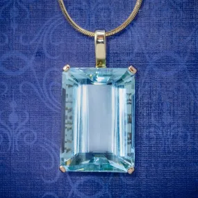 Art Deco Aquamarine Pendant Necklace 30Ct Emerald Cut Aqua 14Ct Gold