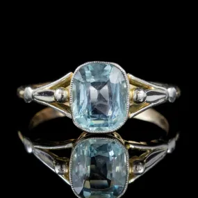 Art Deco Aquamarine Ring 15Ct Gold 1.75Ct Aqua Circa 1925