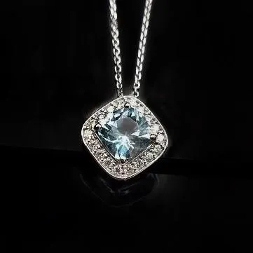 Ashes Necklace Aquamarine & Diamond Cremation Pendant