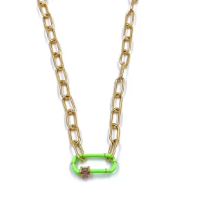 Ashley Gold Stainless Steel Gold Plated Green Enamel Lock Necklace