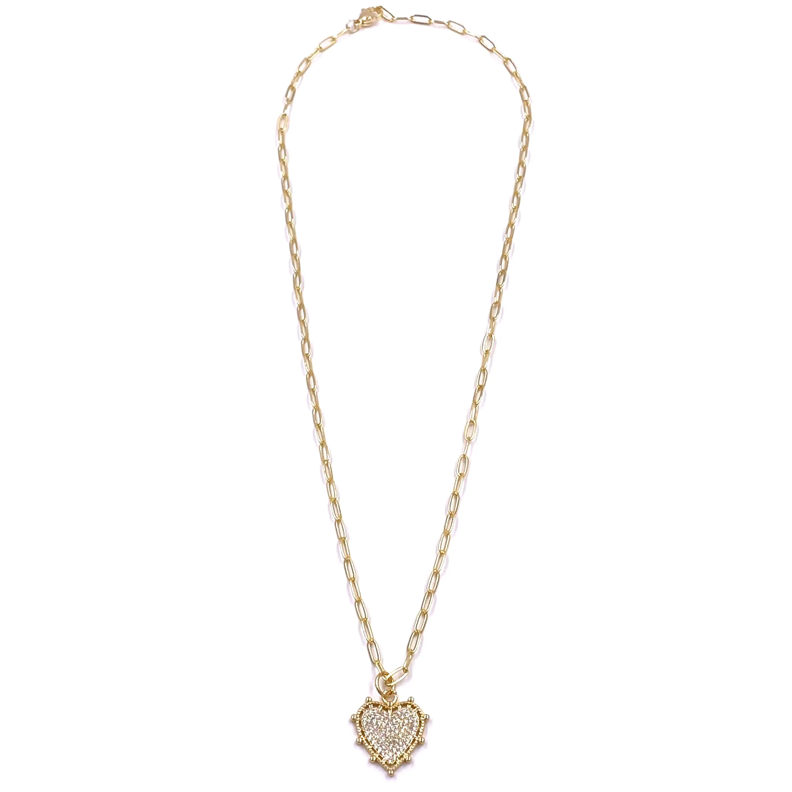 Ashley Gold Stainless Steel Gold Plated Small CZ Heart Charm Necklace