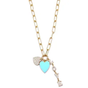 Ashley Gold Stainless Steel Gold Plated Triple Powder Blue Enamel Charm Necklace