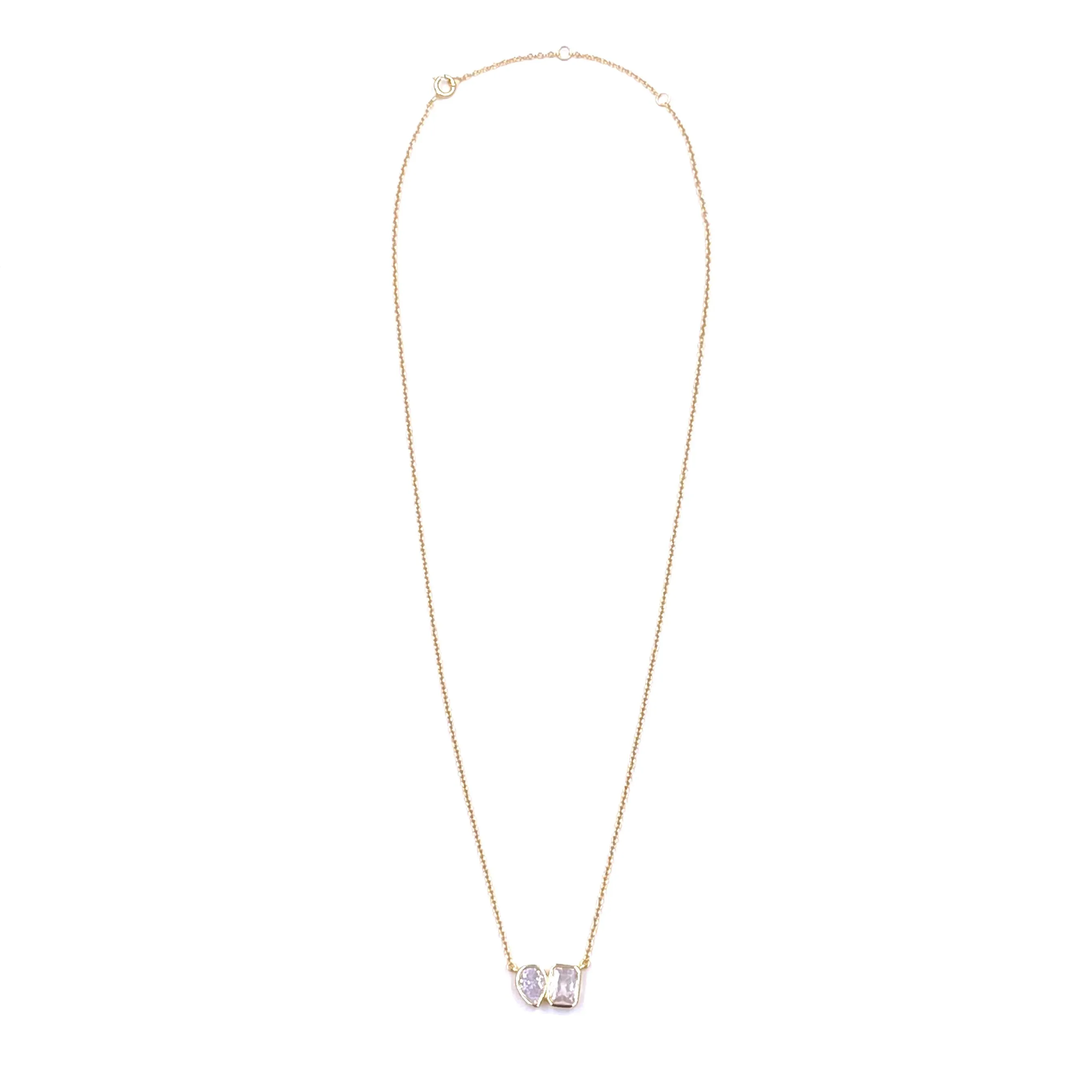 Ashley Gold Sterling Silver Gold Plated Double CZ's Pendant Necklace