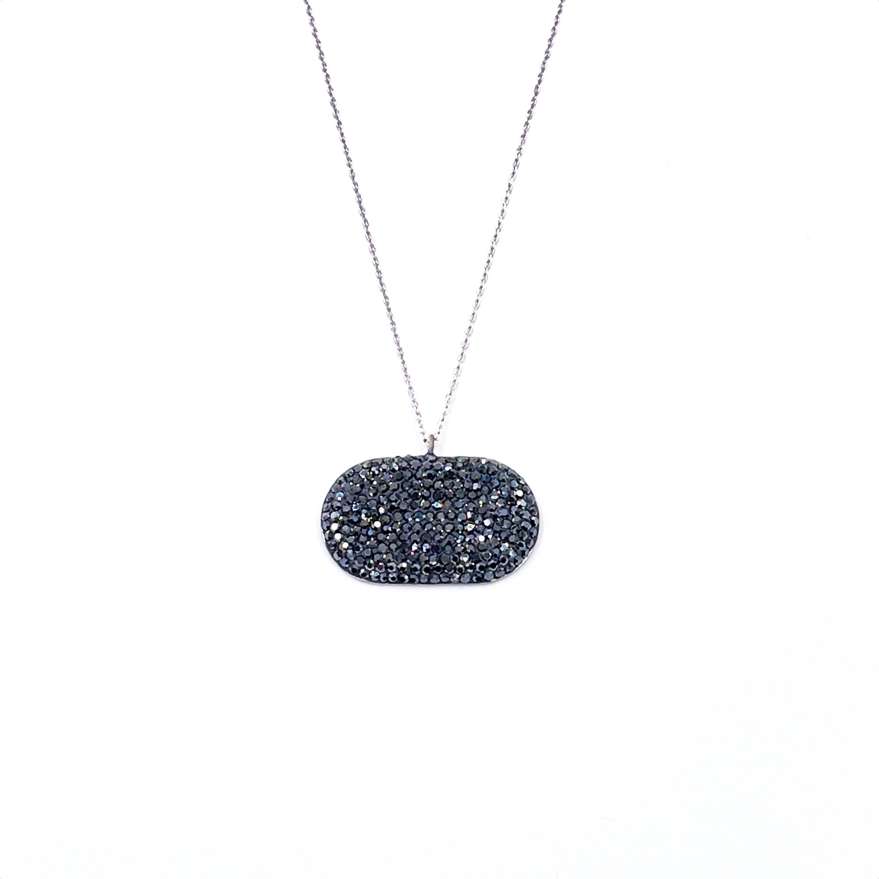 Ashley Gold Sterling Silver Oxidized 2" Oval CZ Drop Necklace