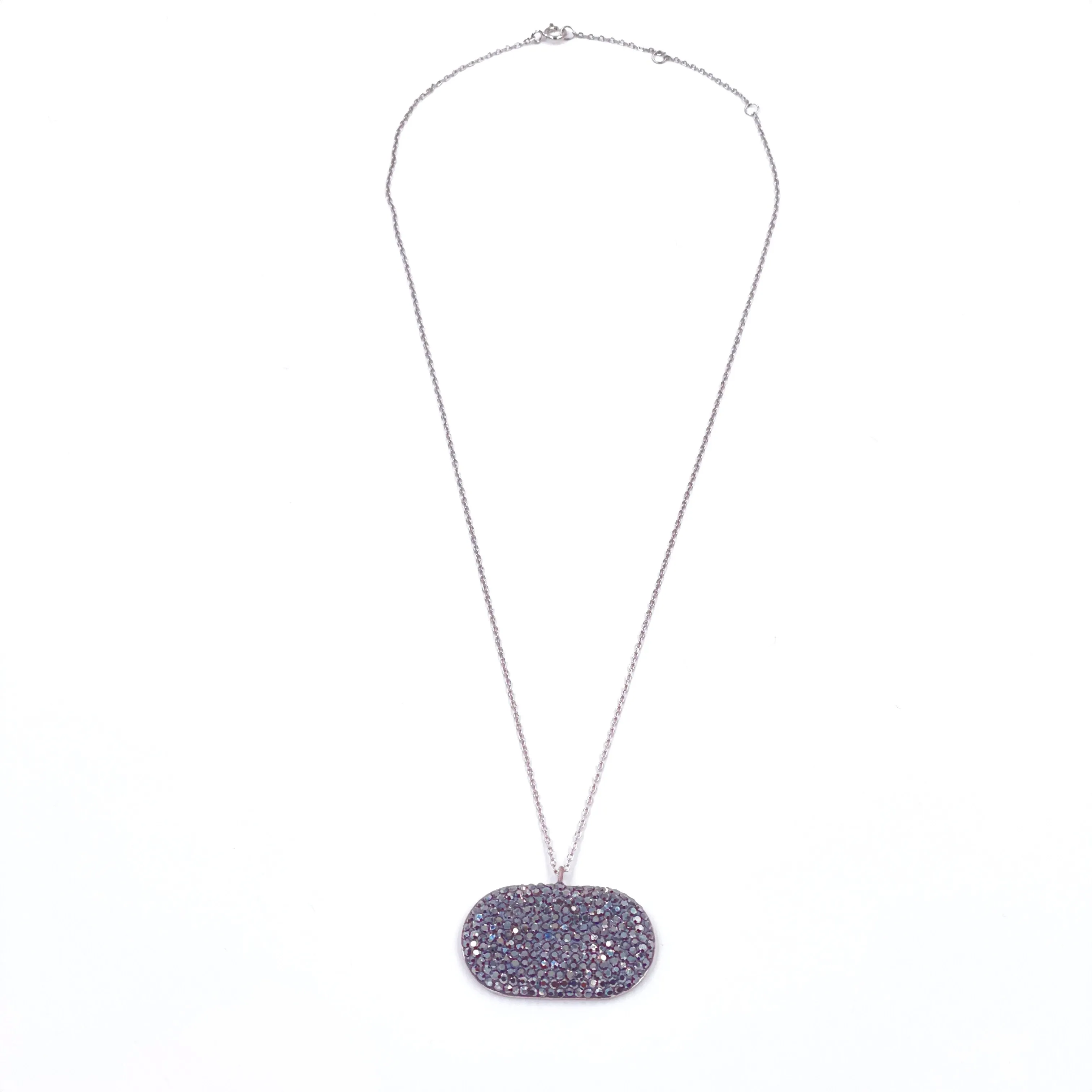 Ashley Gold Sterling Silver Oxidized 2" Oval CZ Drop Necklace