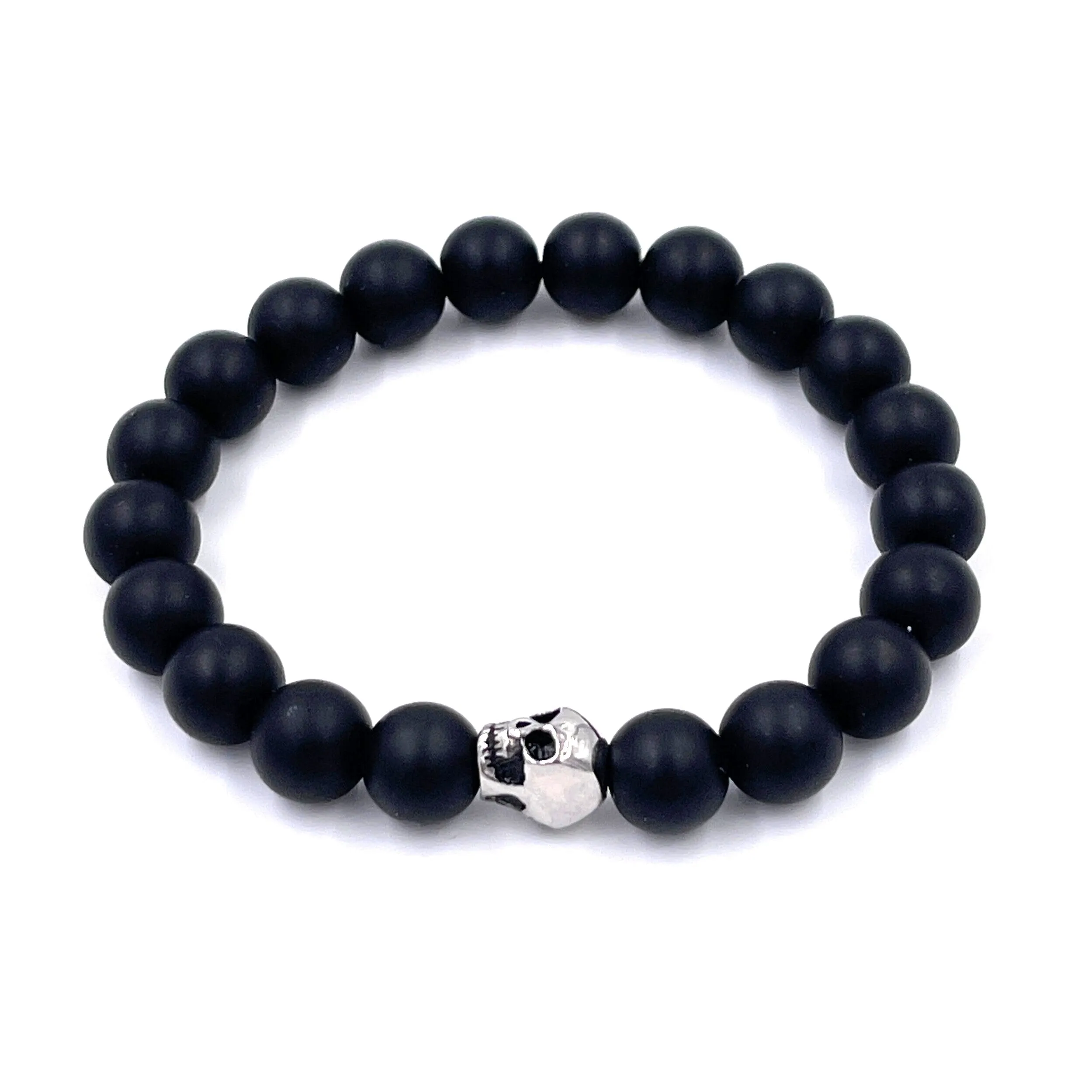 Ashley Gold Stretch Beaded Men's Skull Bracelet